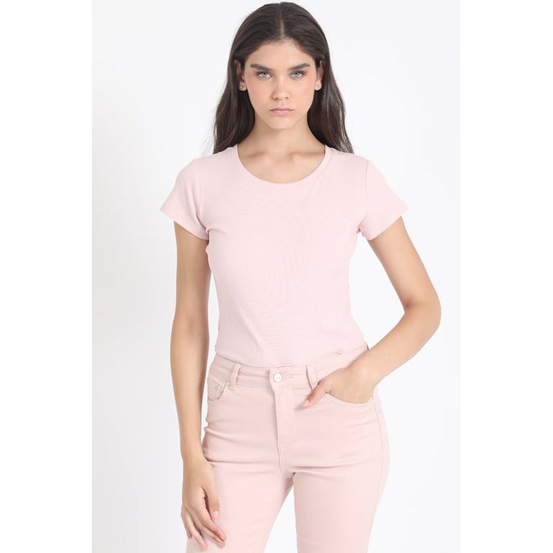 LIOLA - Polera Basica Algodón Ribb Rosa Liola