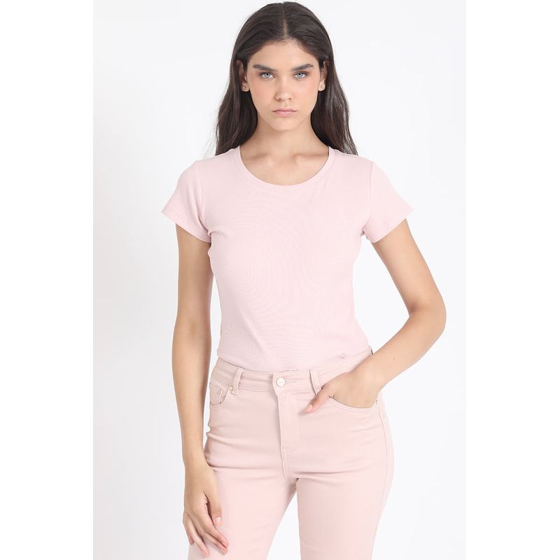 LIOLA - Polera Basica Algodón Ribb Rosa Liola