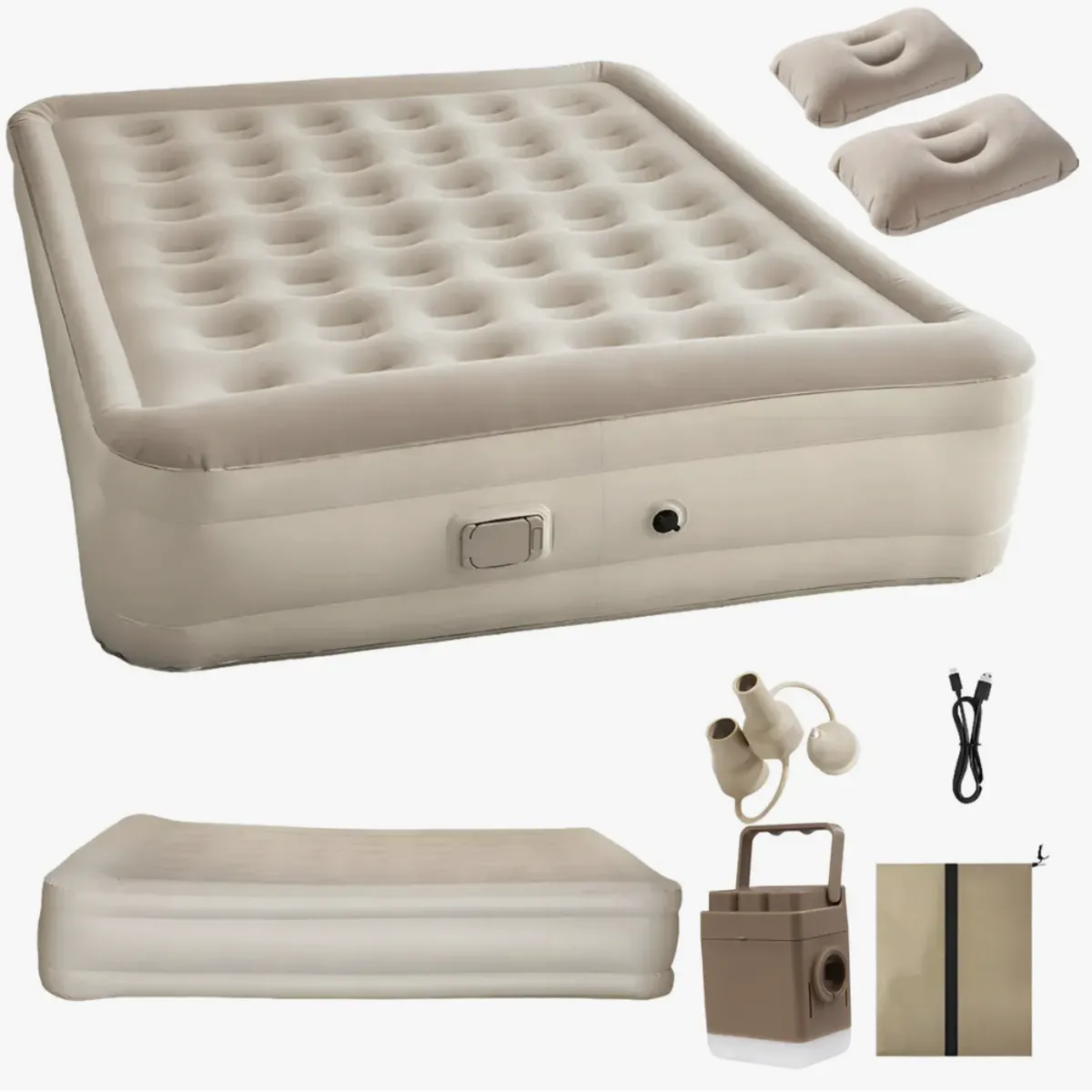 HOMER OUTDOOR - Colchón Inflable Queen Homer Design 2 Plazas Bomba Con Literna Eléctrica Recargable 2 Almohada