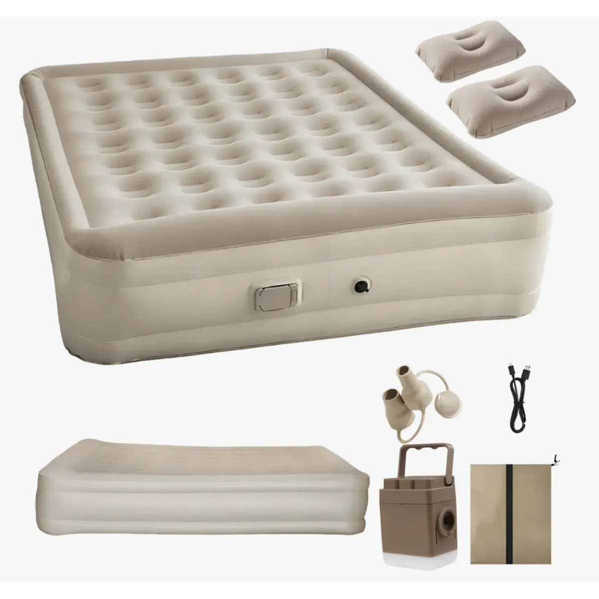 HOMER OUTDOOR - Colchón Inflable Queen Homer Design 2 Plazas Bomba Con Literna Eléctrica Recargable 2 Almohada