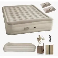 HOMER OUTDOOR - Colchón Inflable Queen Homer Design 2 Plazas Bomba Con Literna Eléctrica Recargable 2 Almohada