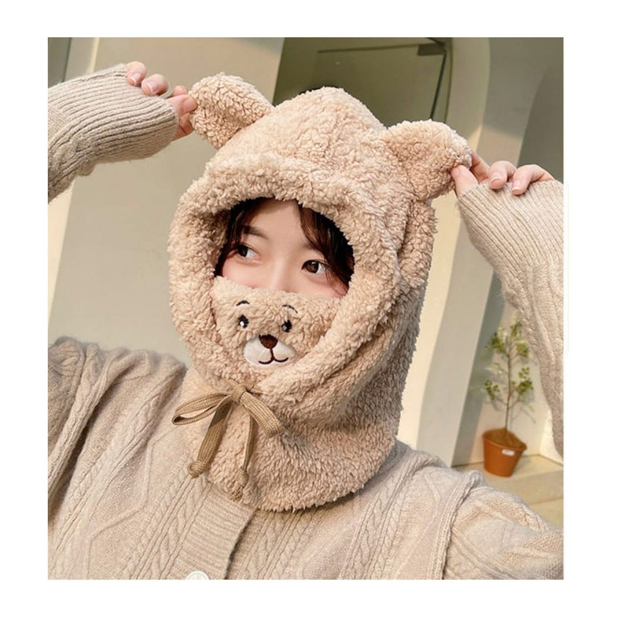 GENERICO - Gorro cuello invierno para niños bebés adultos beige