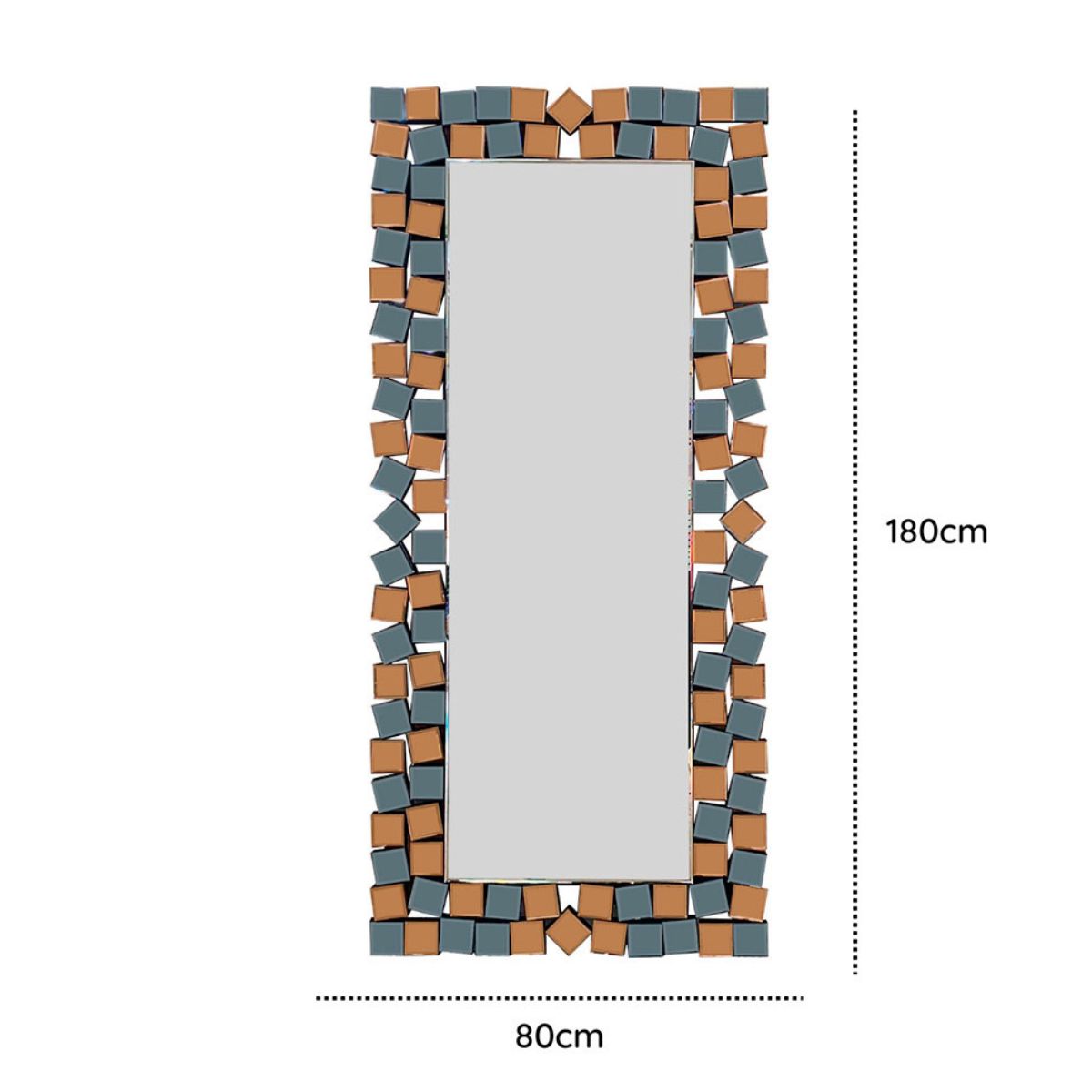 GENERICO - Espejo de Pie Rectangular Marco Bicolor Cobre Plata 80×180