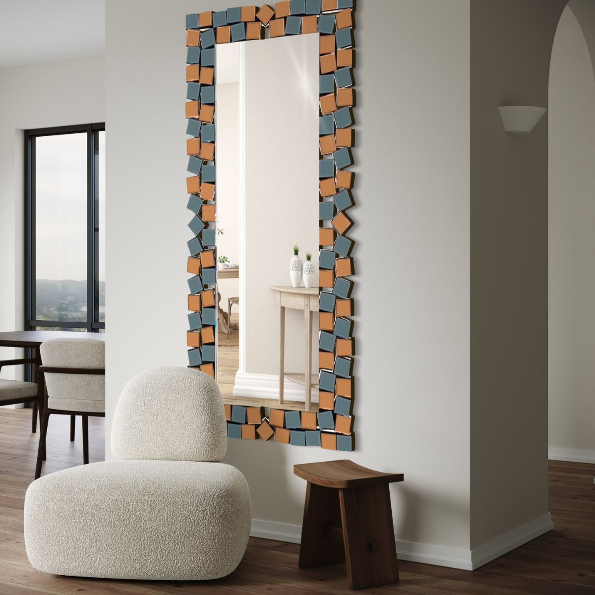 GENERICO - Espejo de Pie Rectangular Marco Bicolor Cobre Plata 80×180