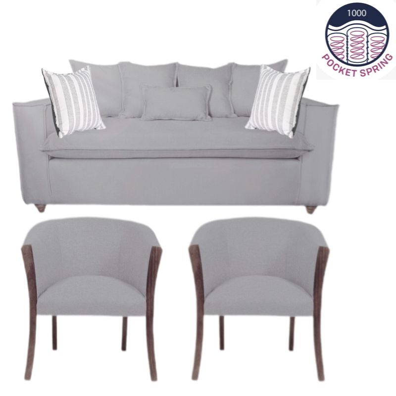 SITIAL HOME - Living 311 Bubha Gris claro Sofa 3 cuerpos con resortes mas 2 sitiales