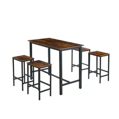 KLIK - Set de comedor para cocina con pisos taburetes madera industrial Café