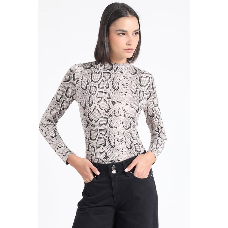 LIOLA - Polera Tipo Beatle Estampado Animal Gris Liola