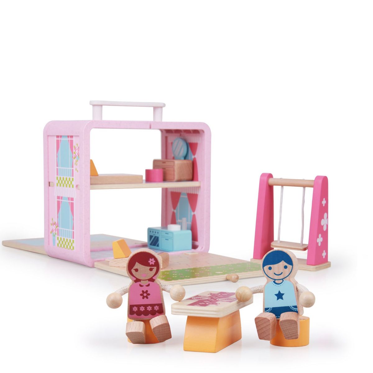 UDEAS - Casa de muñecas de madera con maleta portátil