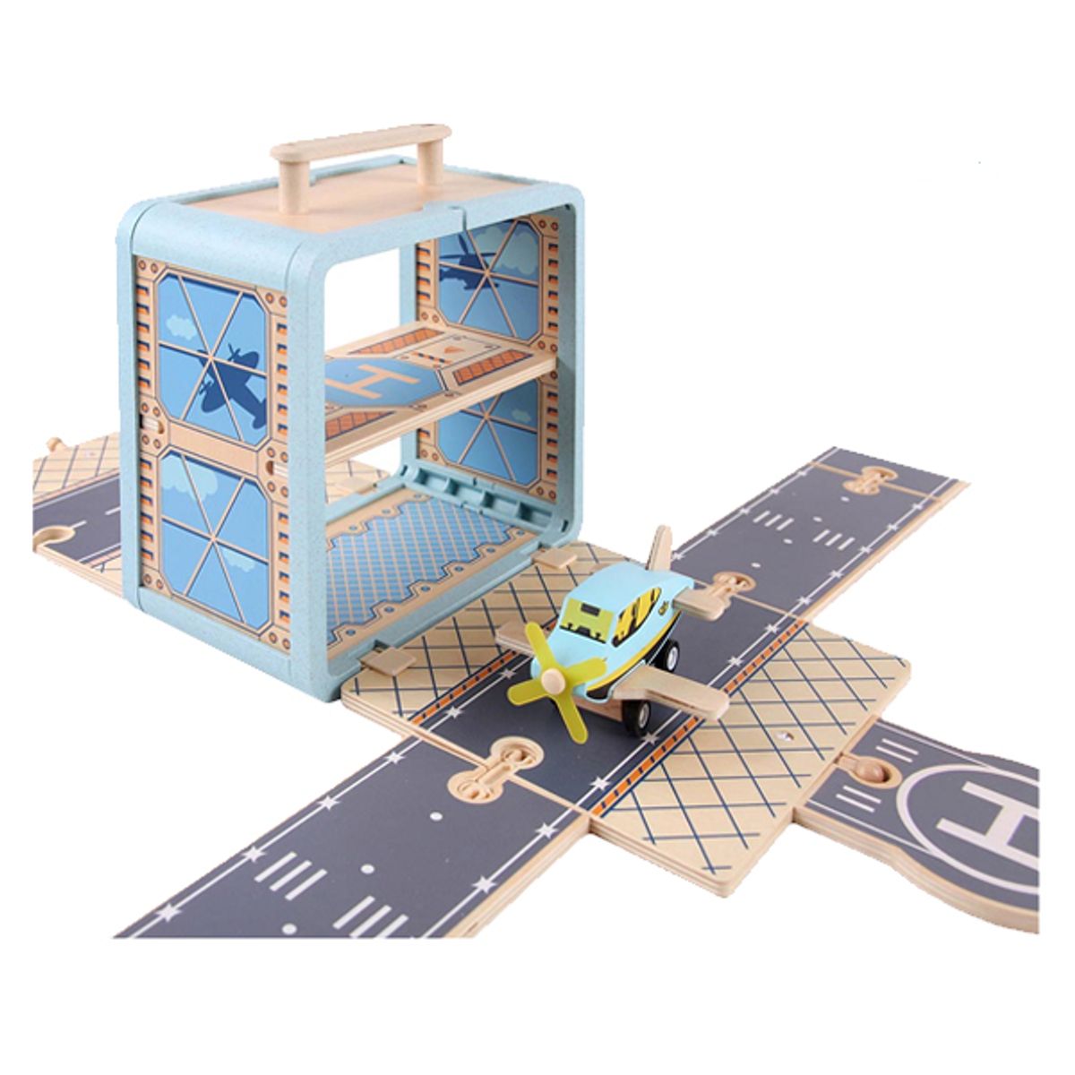 UDEAS - Aeropuerto de madera con maleta portátil