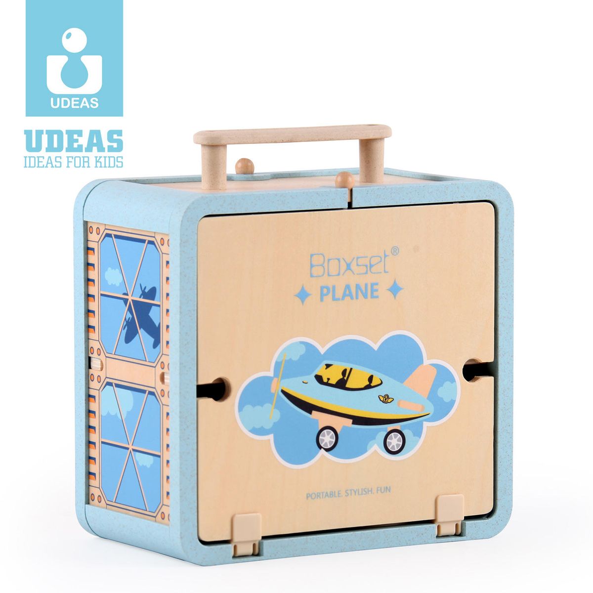 UDEAS - Aeropuerto de madera con maleta portátil