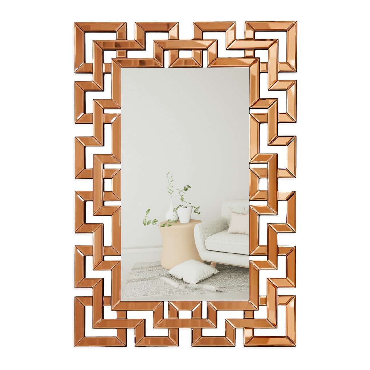 GENERICO - Espejo Rectangular Decorativo 80×120 cm Marco Geométrico Cobre