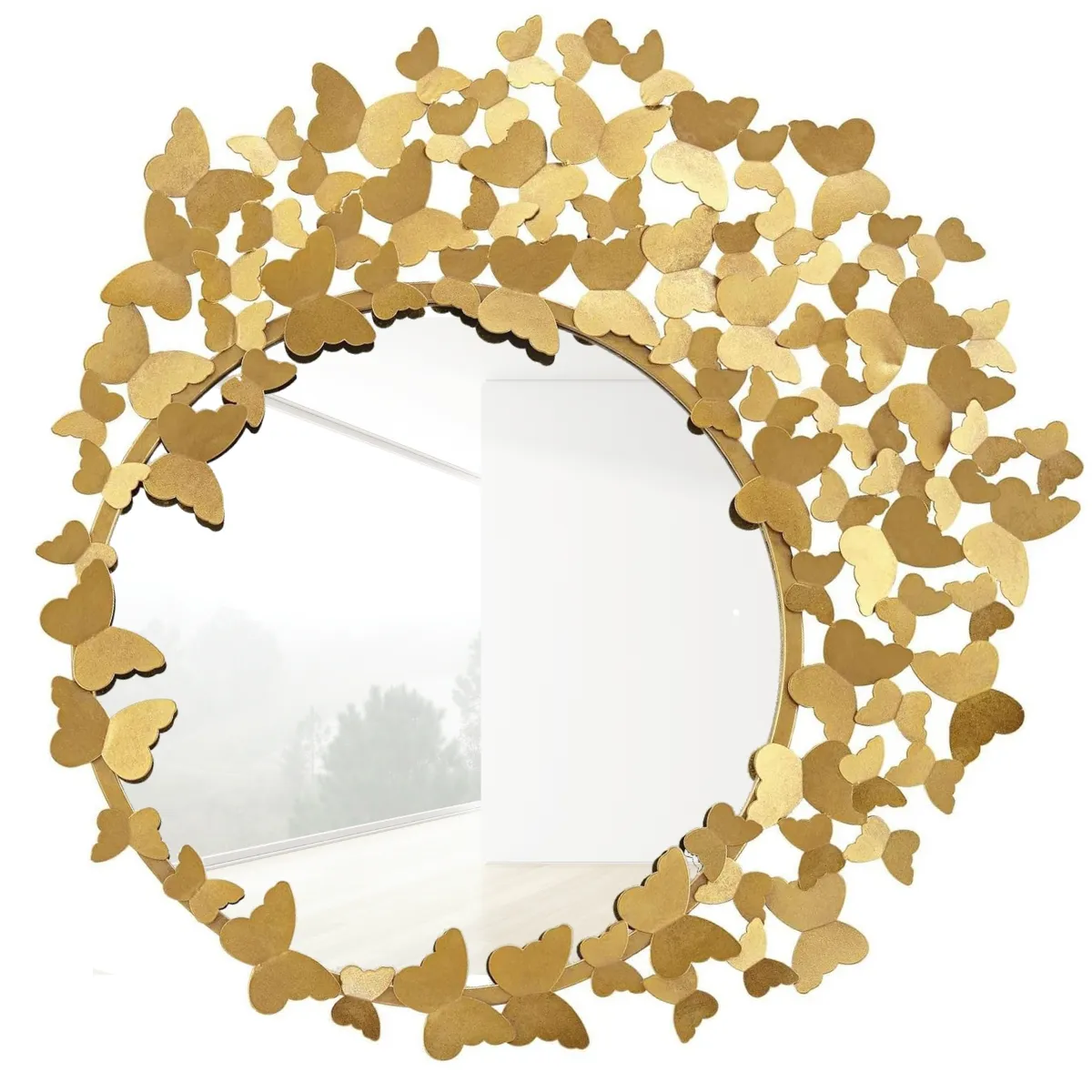 GENERICO - Espejo Redondo Decorativo Dorado Marco de Mariposas 90×90cm