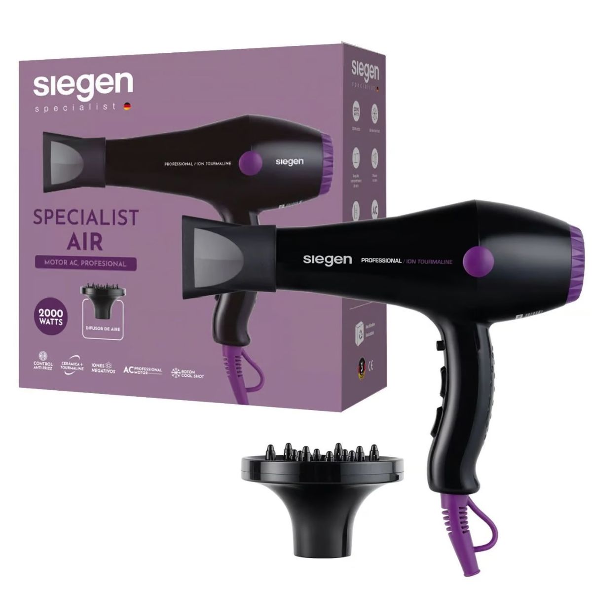 SIEGEN - Secador de Pelo Siegen Specialist Air Ion Negativos Black SG3049 2000W