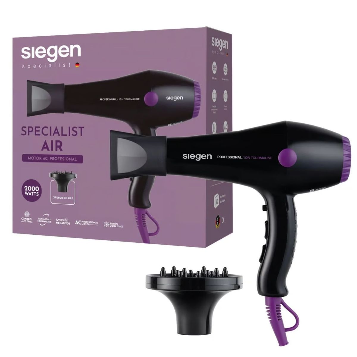 SIEGEN - Secador de Pelo Siegen Specialist Air Ion Negativos Black SG3049 2000W