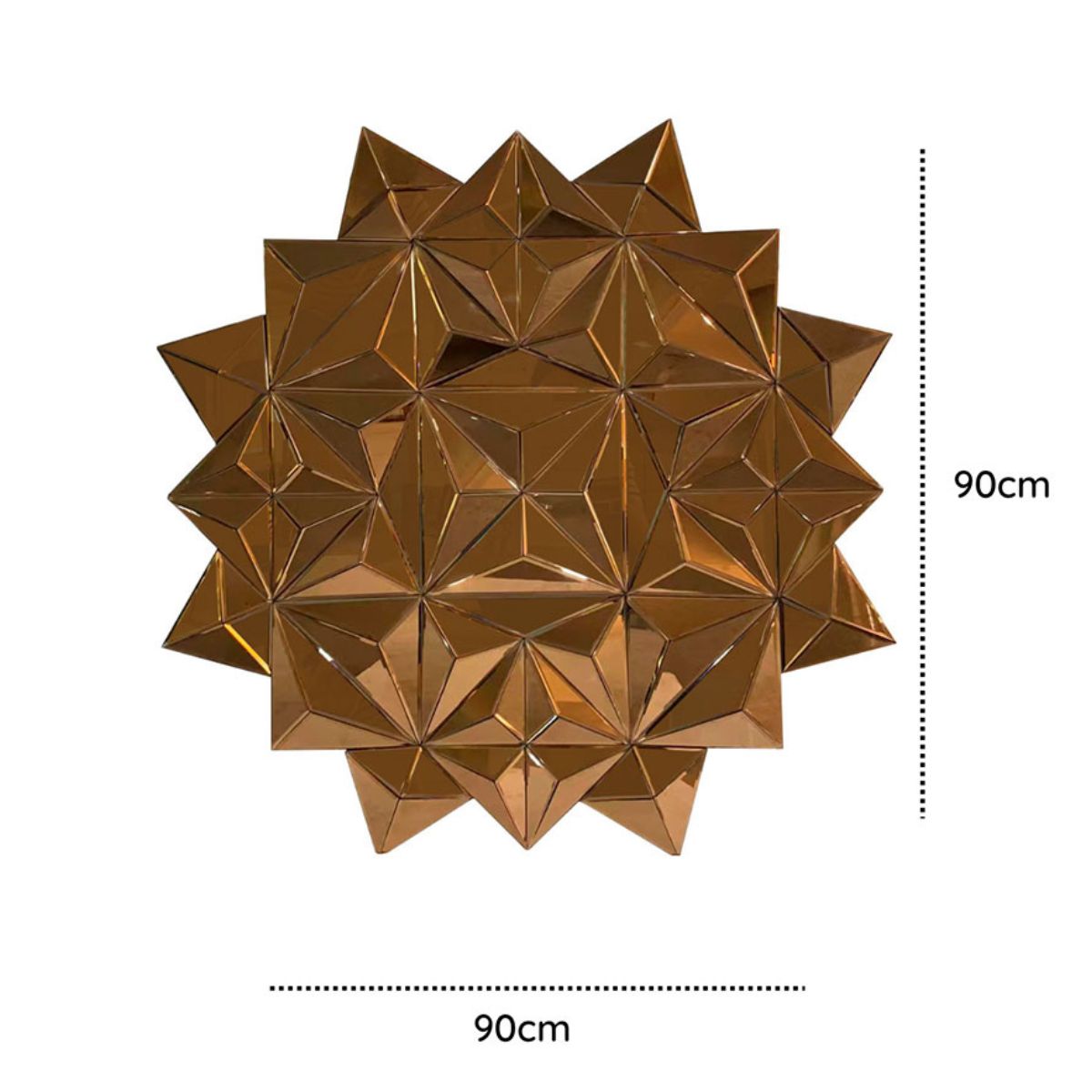 GENERICO - Espejo Decorativo Redondo 90x90 Diseño Geométrico de Triángulos Cobre