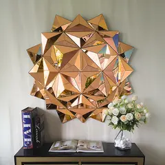 GENERICO - Espejo Decorativo Redondo 90x90 Diseño Geométrico de Triángulos Cobre