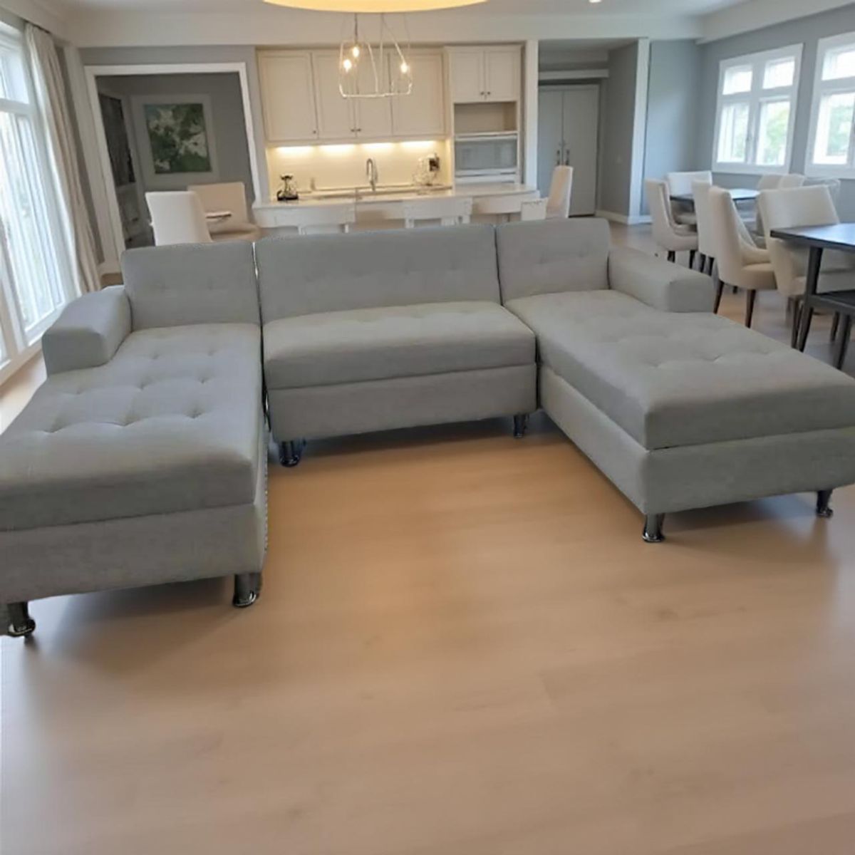 MUEBLES NEW - SOFA U SECCIONAL BLANCO ECOCUERO