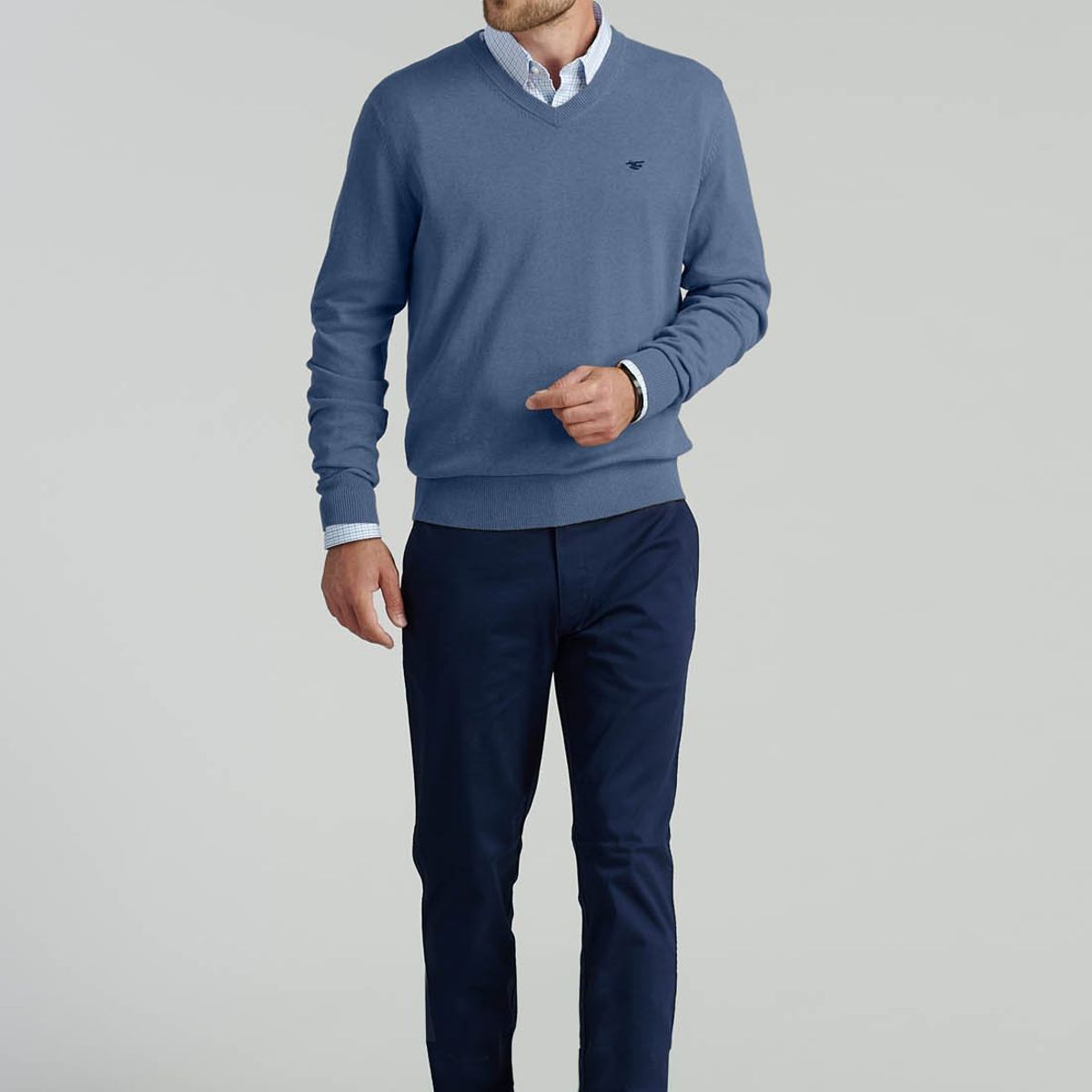 FEROUCH - Sweater V Neck Melange F Smart Casual Azul Ferouch