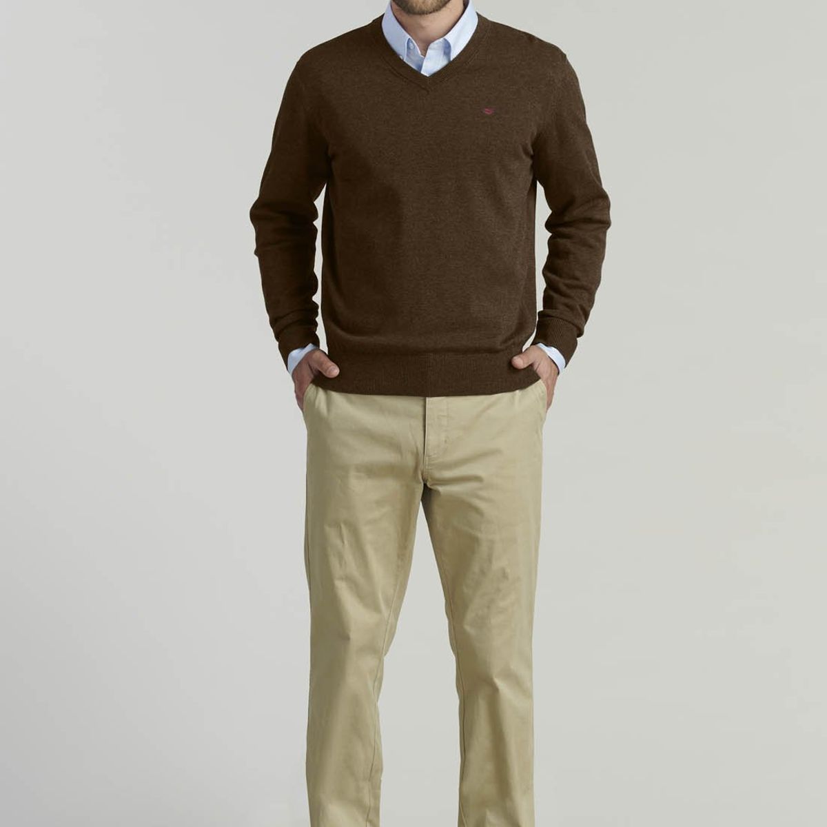 FEROUCH - Sweater V Neck Melange F Smart Casual Café Ferouch