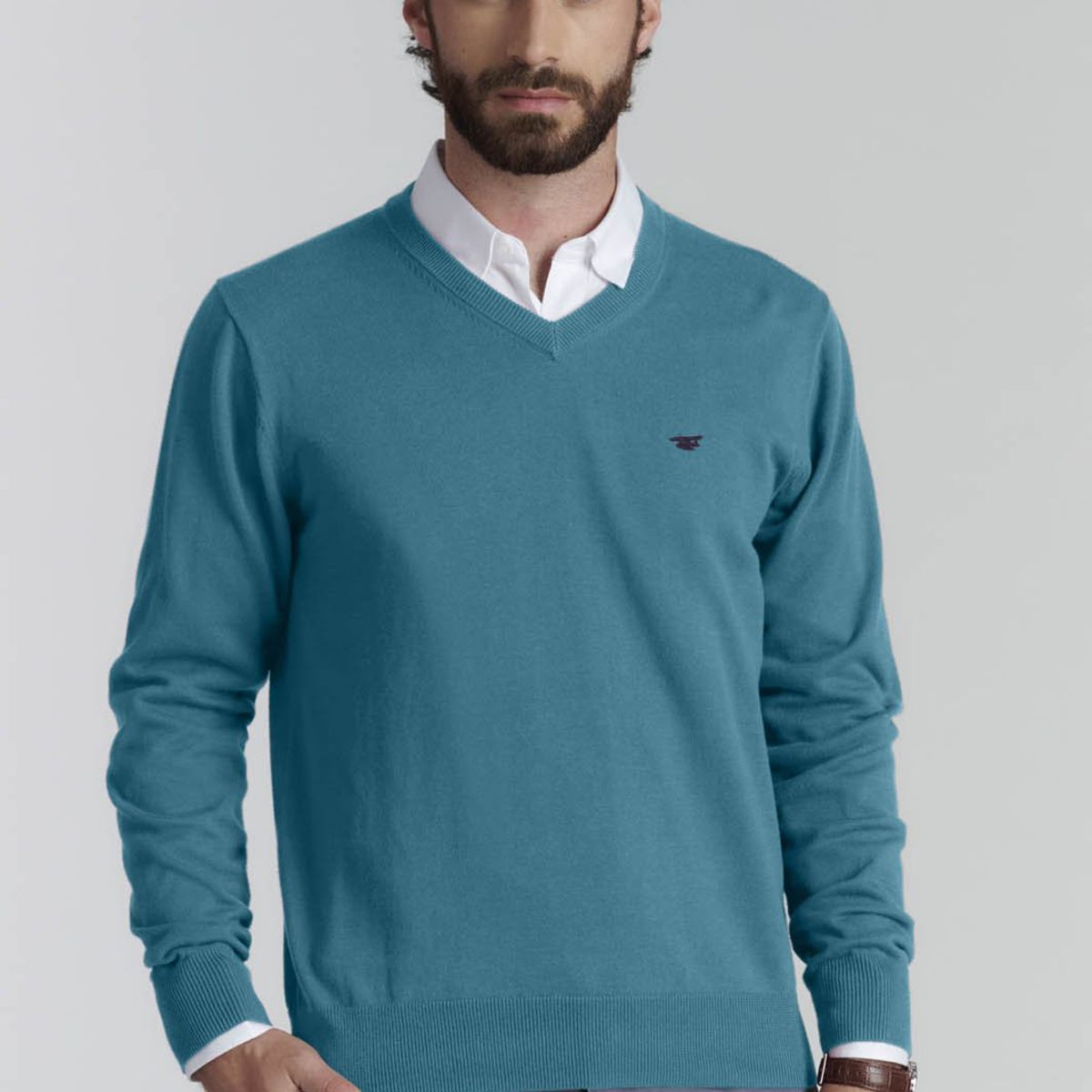FEROUCH - Sweater V Neck Solido F Smart Casual Verde Ferouch