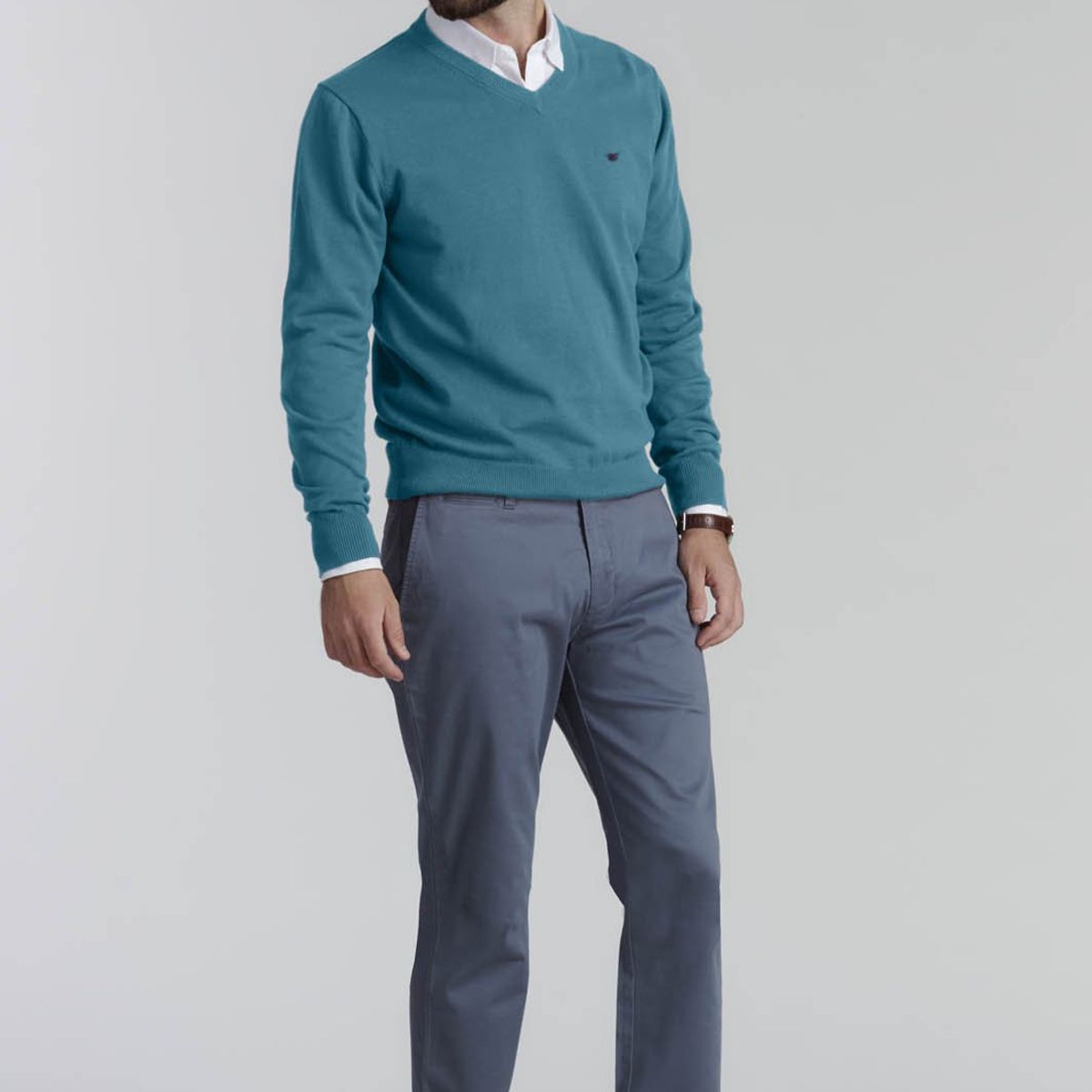 FEROUCH - Sweater V Neck Solido F Smart Casual Verde Ferouch