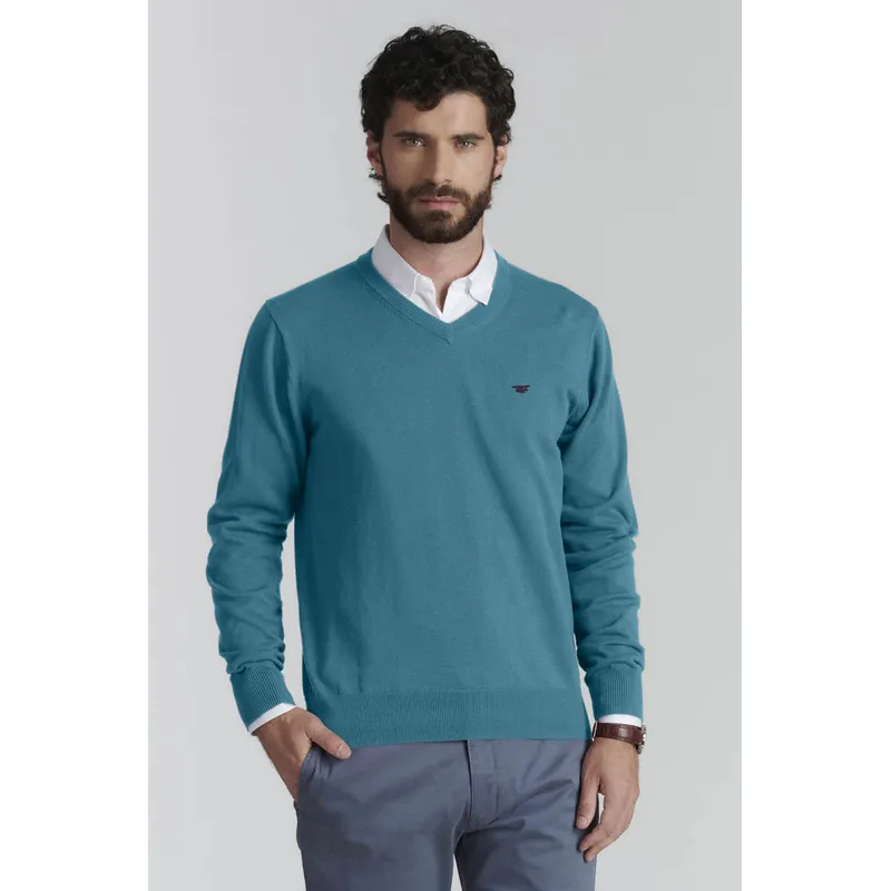FEROUCH - Sweater V Neck Solido F Smart Casual Verde Ferouch