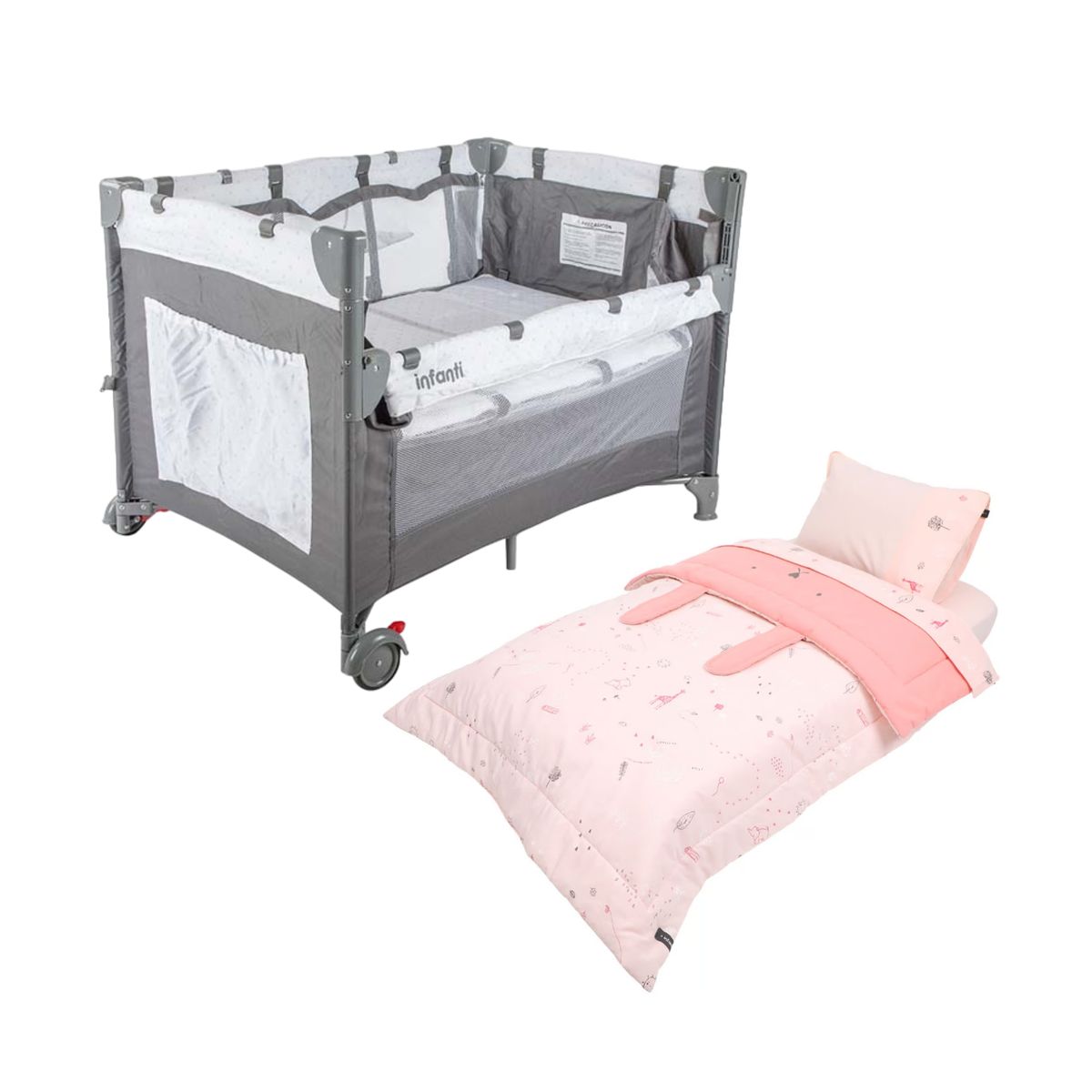 INFANTI - Set Cuna más colchón Always Together - Sabanas Always Rosa