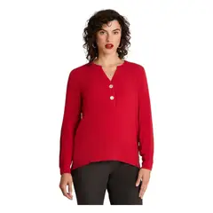CURVI - Blusa Manga Larga Cuello Mao Botones Rojo