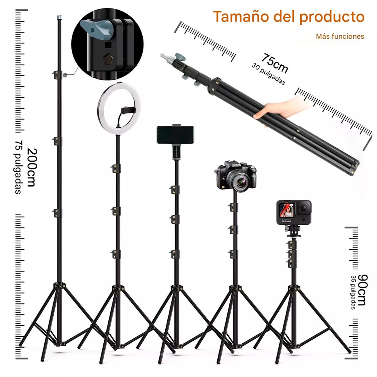 IRM - Trípode Araña Metal Ajustable 2 metros para Cámara Aro Luz Teléfono