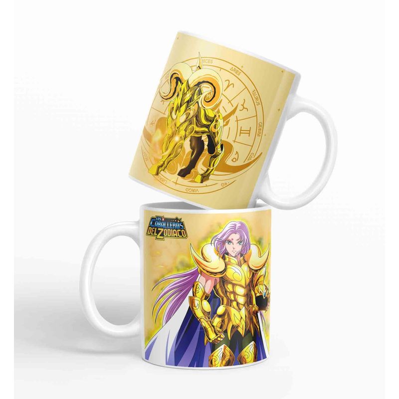 ESTAMPA MANIA - Taza Caballero Del Zodiaco - Aries Dorado D4 320ml