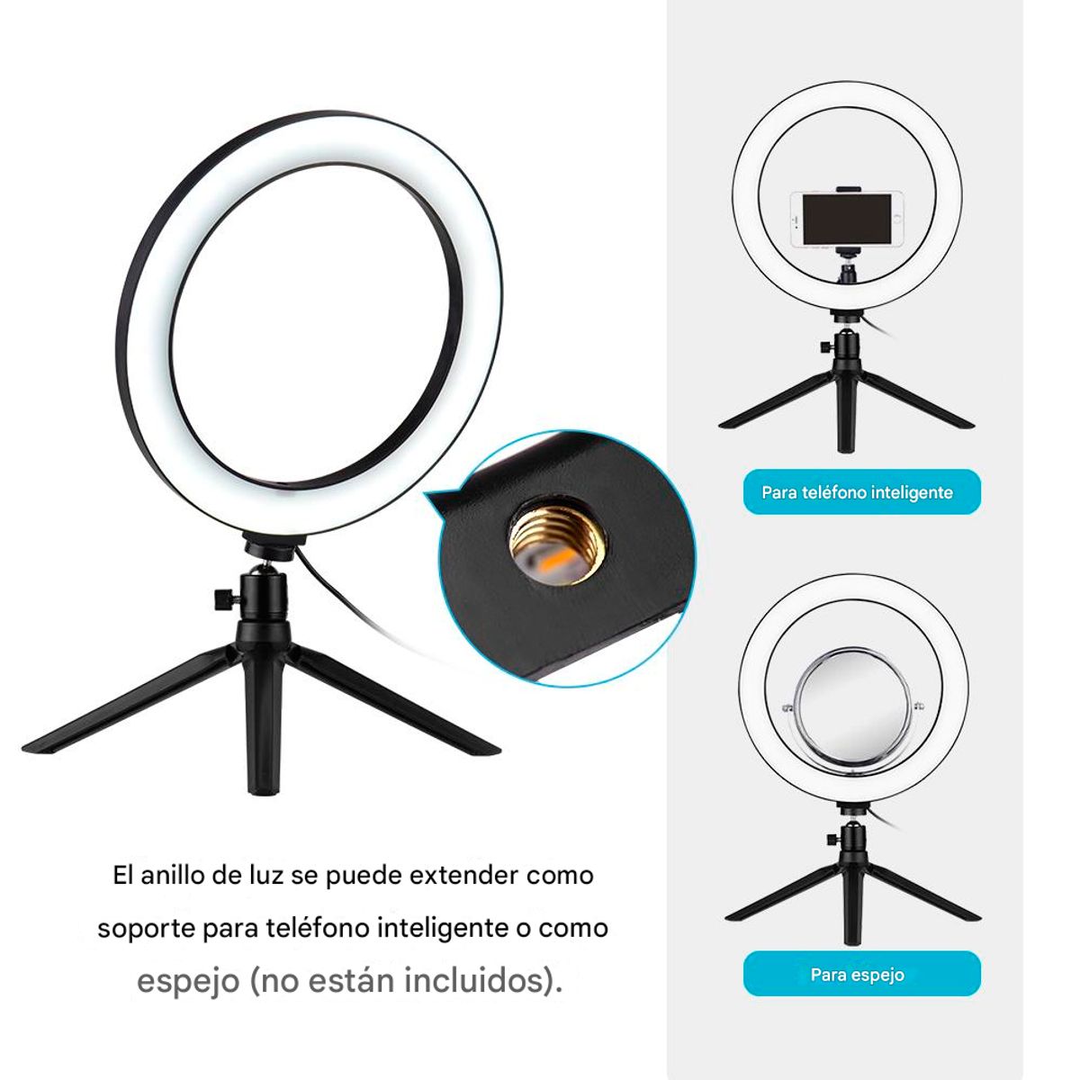 IRM - Aro de luz USB 26cm Con trípode araña de mesa para teléfono o espejo