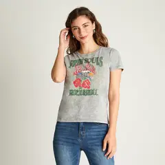 ACUARELA - Polera Manga Corta Básica Acid Wash Verde Militar