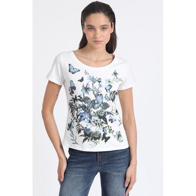 LIOLA - Polera Algodón Estampado Mariposas Crudo Liola