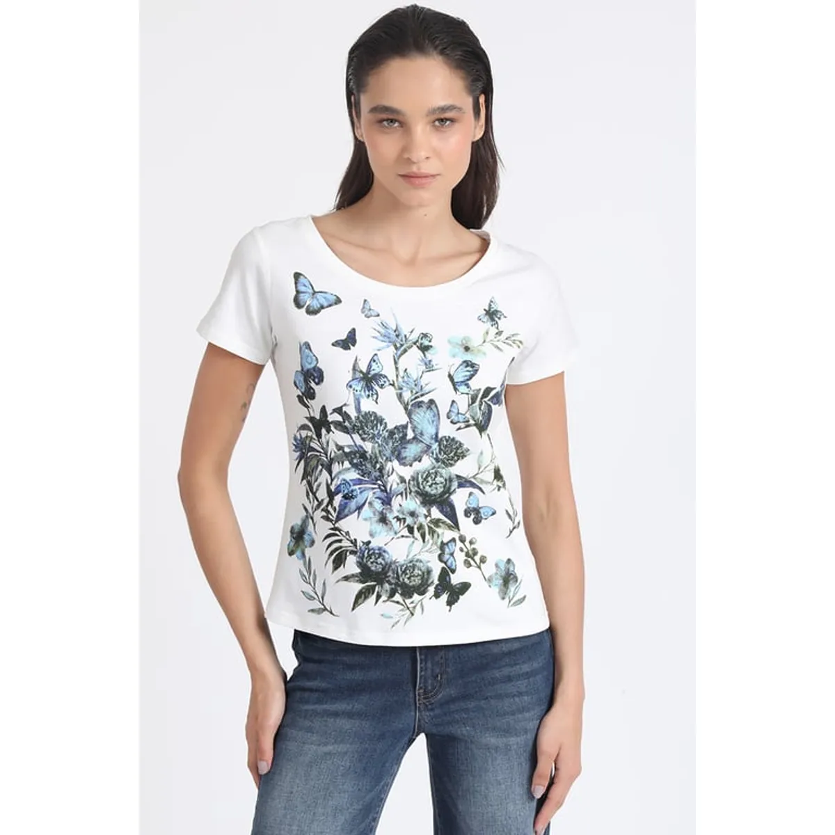 LIOLA - Polera Algodón Estampado Mariposas, Crudo Liola