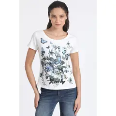 LIOLA - Polera Algodón Estampado Mariposas Crudo