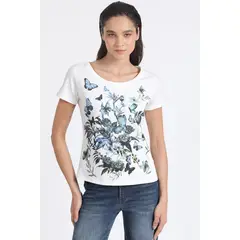 LIOLA - Polera Algodón Estampado Mariposas Crudo
