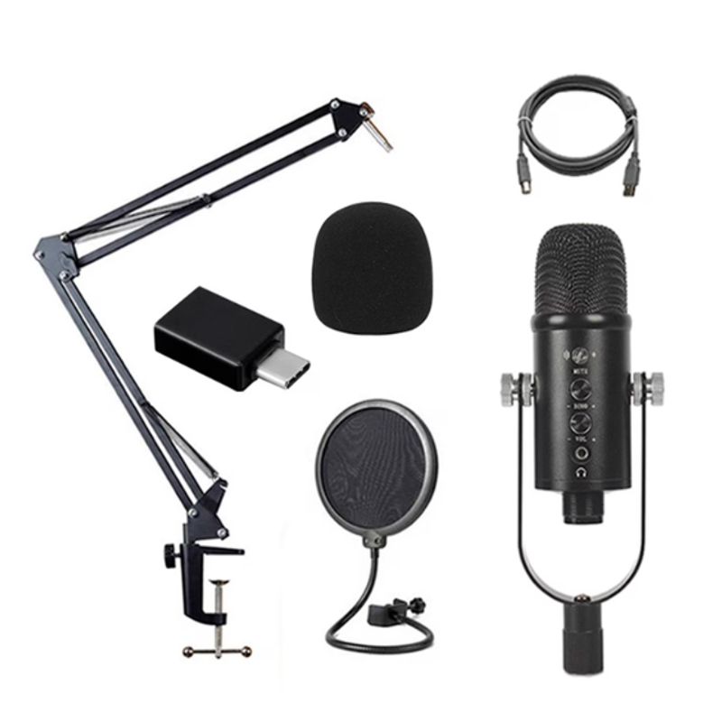 GENERICO - Kit Micrófono Condensador Cardioide BM-86 Negro