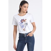 Polera Algodón, Estampado Flores Folia, Crudo