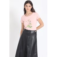 Polera Basica Con Estampado Rosas, Rosa