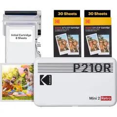 KODAK - Set Impresora De Fotos Mini 2 Retro 4pass Blanca + 60 papeles