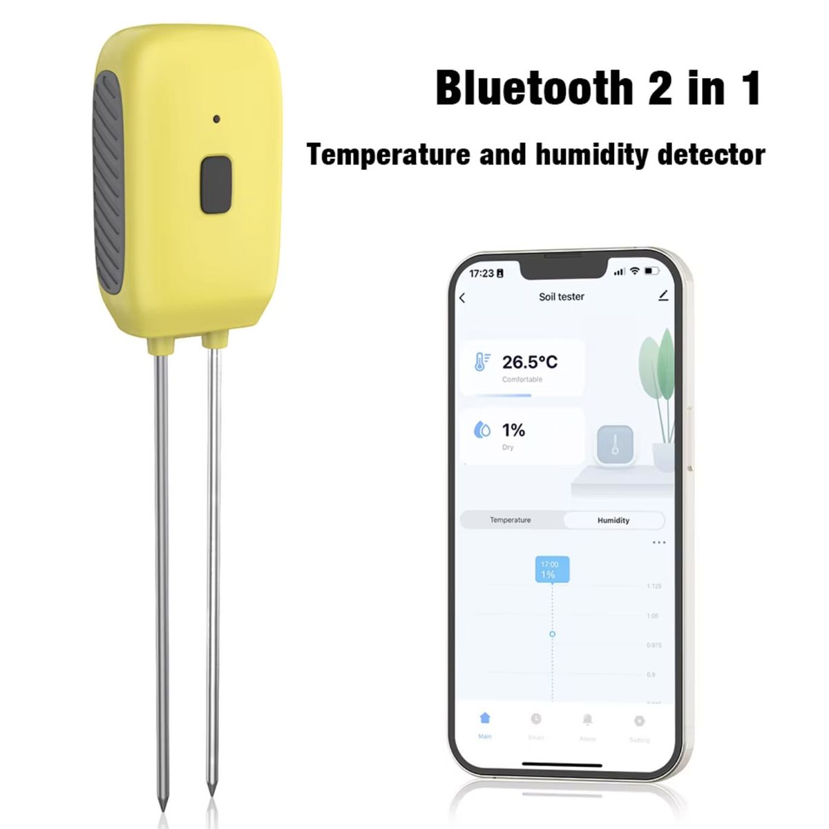 GENERICO - Medidor Suelo Inteligente Bluetooth 2en1 Humedad Temperatura