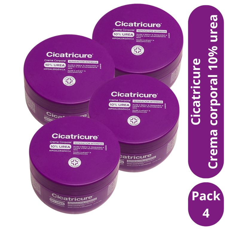 CICATRICURE - Pack 4 Crema Corporal Cicatricure 10% UREA Hipoalergénica 250g c/u