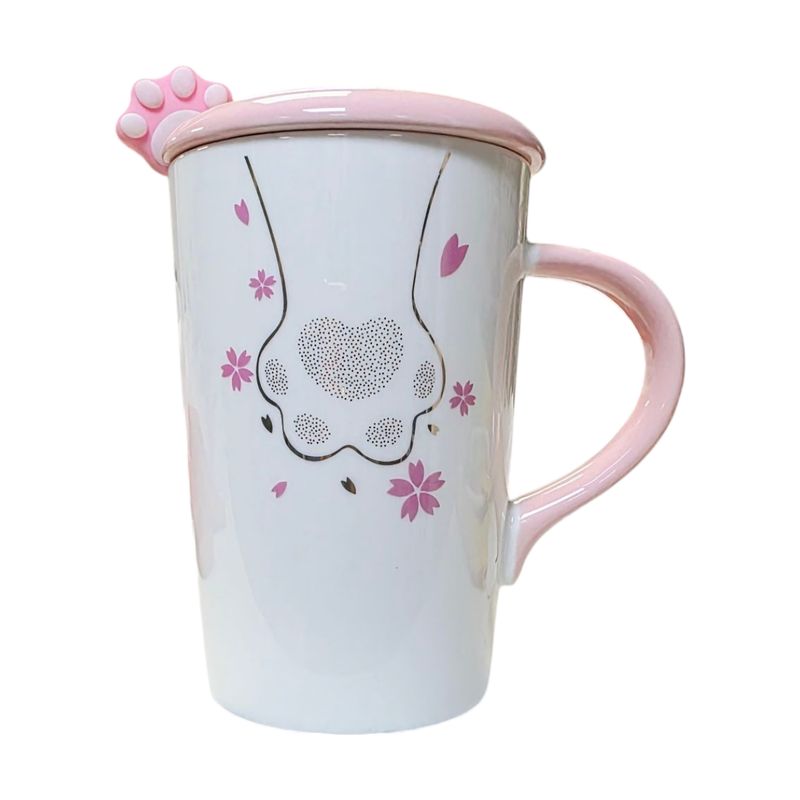 GENERICO - Tazón 3d Cerámica Patita De Gato Flor De Sakura C Cuchara - Blanco
