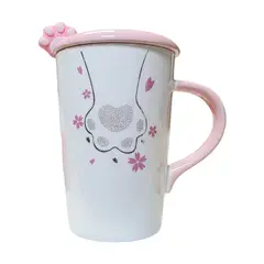 GENERICO - Tazón 3d Cerámica Patita De Gato Flor De Sakura C Cuchara - Blanco