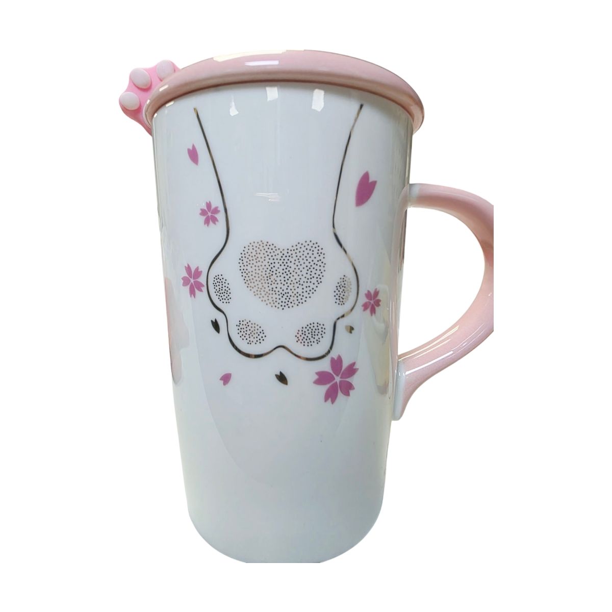 GENERICO - Tazón 3d Cerámica Patita De Gato Flor De Sakura C Cuchara - Blanco.