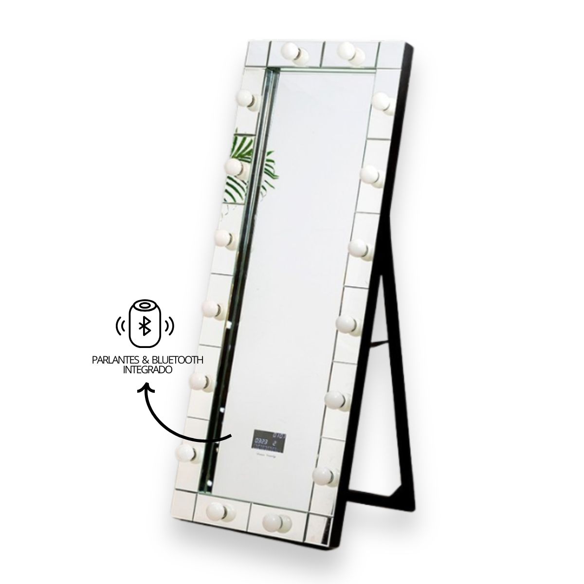 GENERICO - Espejo Rectangular de Pie con Luces LED y Parlantes Bluetooth 175×80