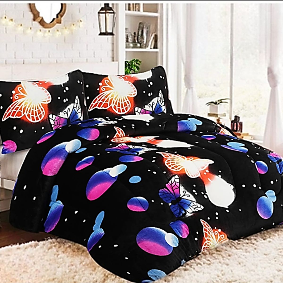 GENERICO - plumon 1.5 plaza diseño mariposas multicolor Plush con chiporro TF