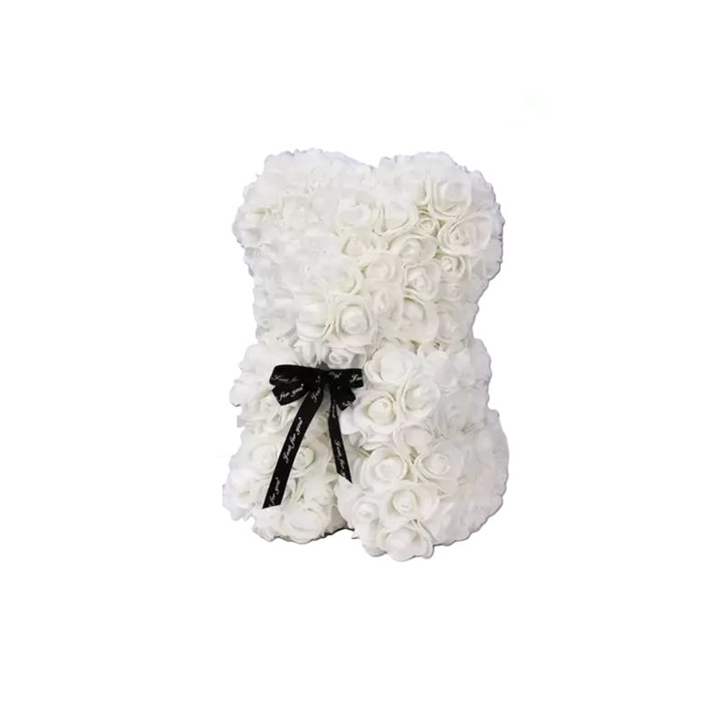 GENERICO - Oso de Flores Artificiales Osito de Rosas Blanco