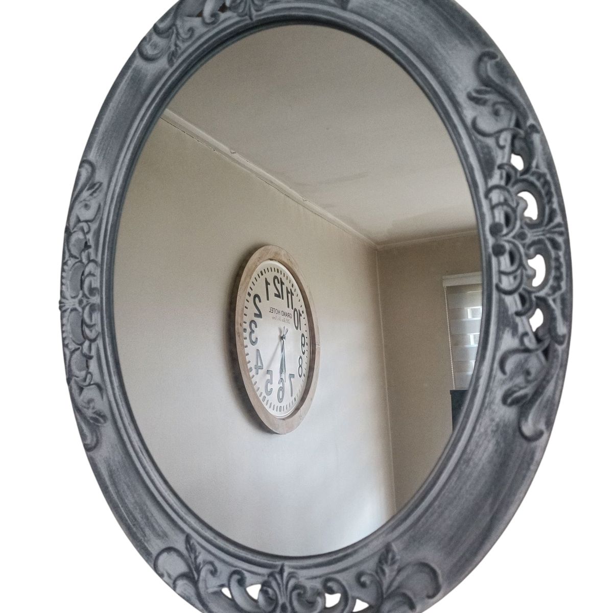 GENERICO - ESPEJO OVALADO PARED VINTAGE  DECAPADO GRIS CON BLANCO