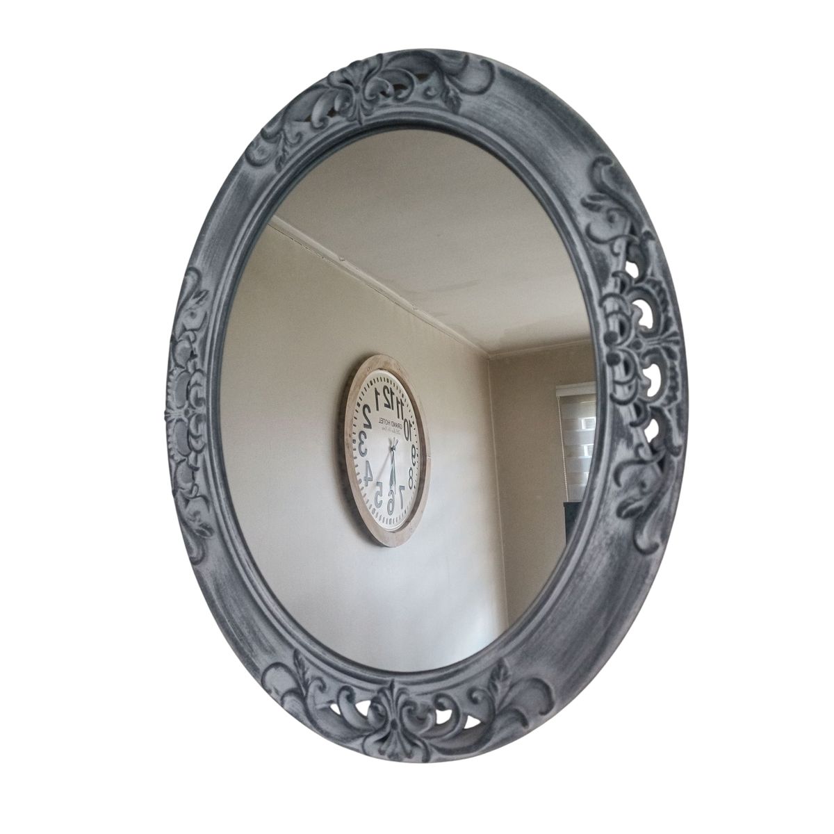 GENERICO - ESPEJO OVALADO PARED VINTAGE  DECAPADO GRIS CON BLANCO